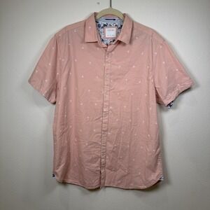 Cactus Man Pink Palm Tree Button Up Collared Shirt Mens Large Short Sleeve Beach